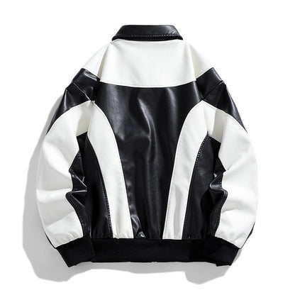 Herren Lederjacke Sportlich Modern Mit Kontrast-Akzenten