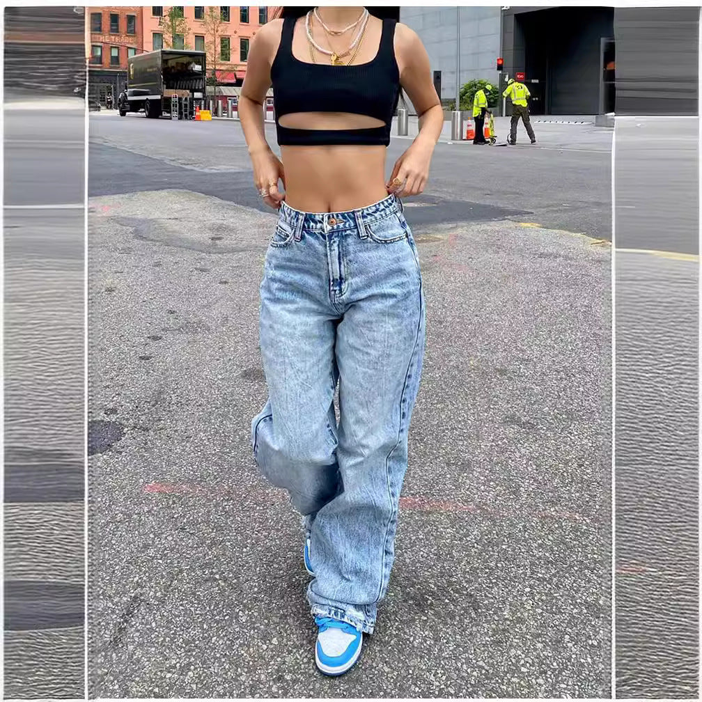 Damen High-Waist Jeans Weite Bein Moderner Schnitt - BerlinGlamour