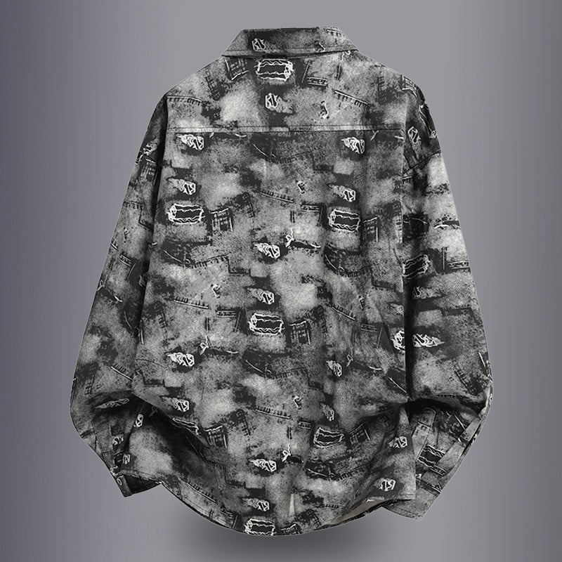 Herren Overshirt Jacke Graffiti Muster Trendy Casual