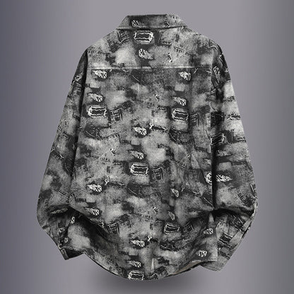 Herren Overshirt Jacke Graffiti Muster Trendy Casual
