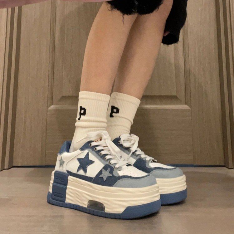 Damen Sneaker Plattform Bequem Sternen Design