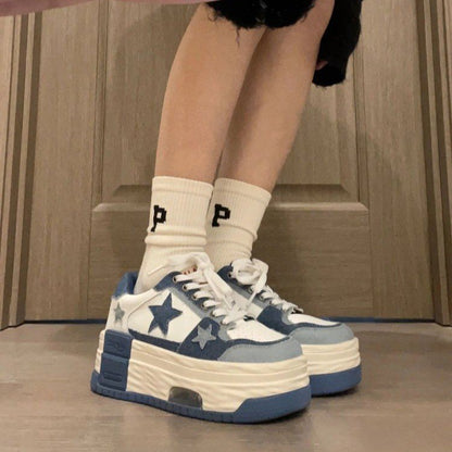 Damen Sneaker Plattform Bequem Sternen Design