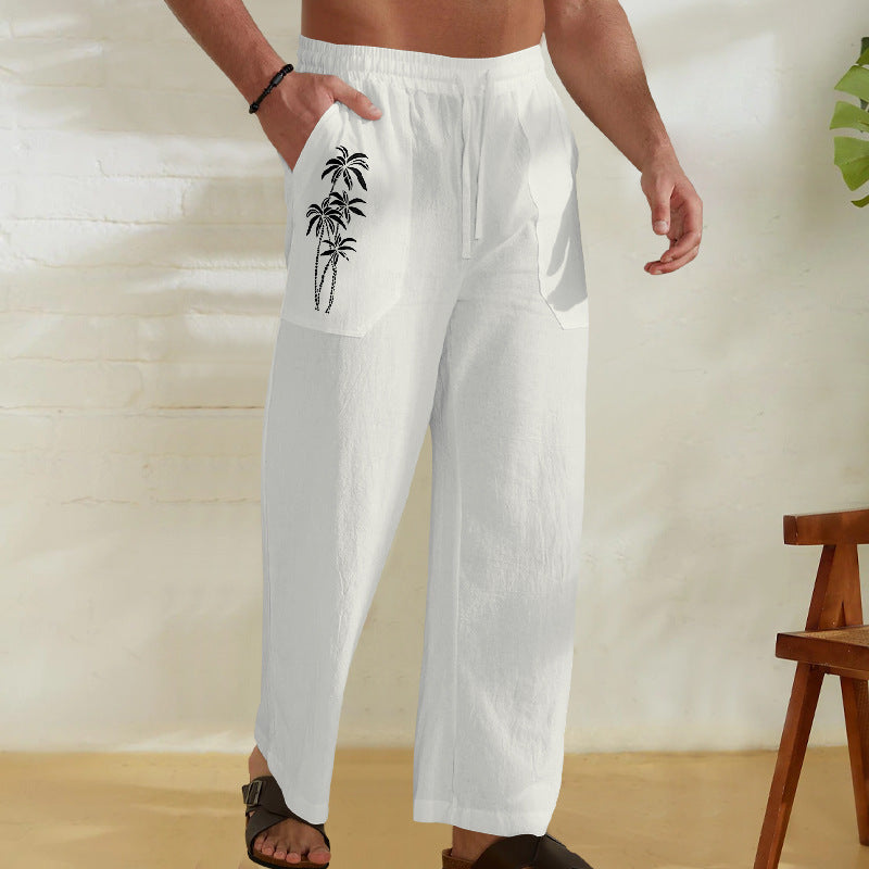 Herren Leinenhose Bequem Sommerlich mit Kordelzug