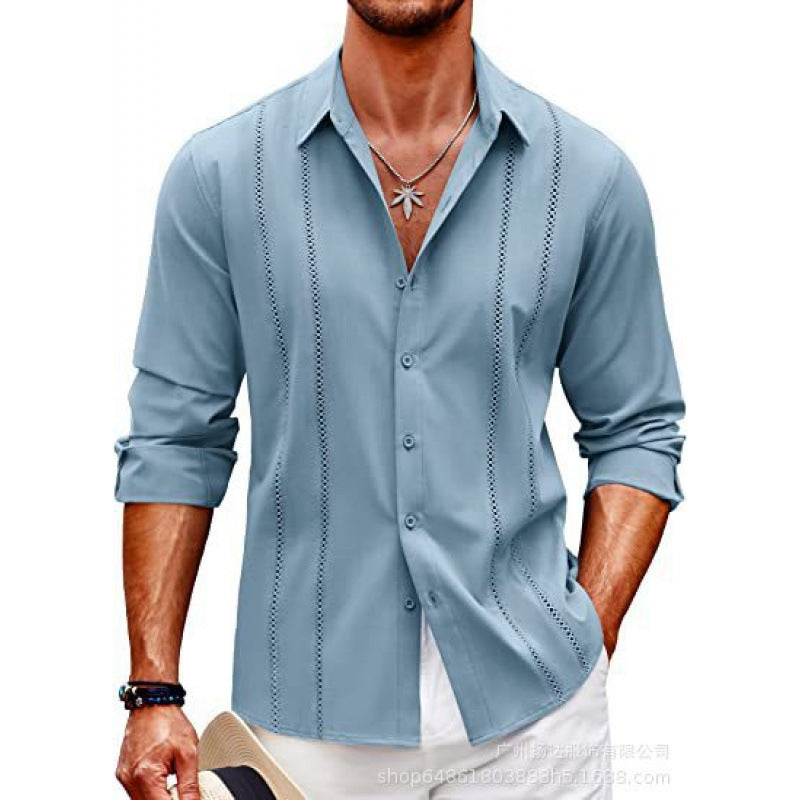 Herren Langarmbluse Elegant Streifenmuster Slim Fit