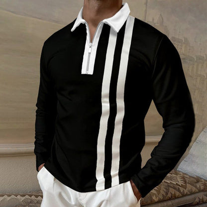 Herren Poloshirt Langarm Sportlich Streifen Modern