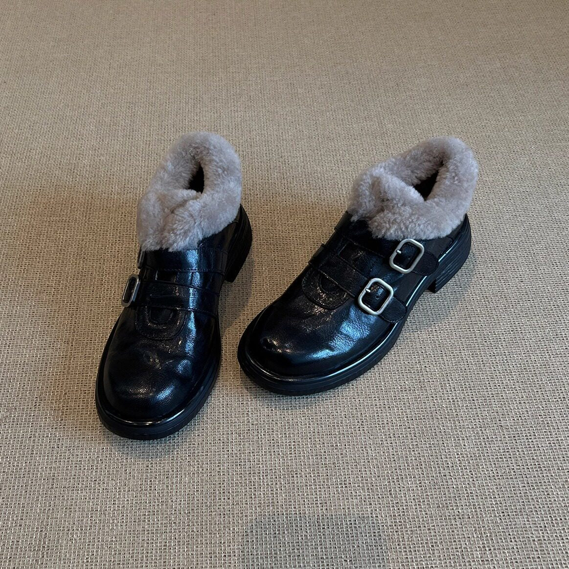 Damen Stiefeletten Warm Gefüttert Schnürsenkel Modisch Schwarz