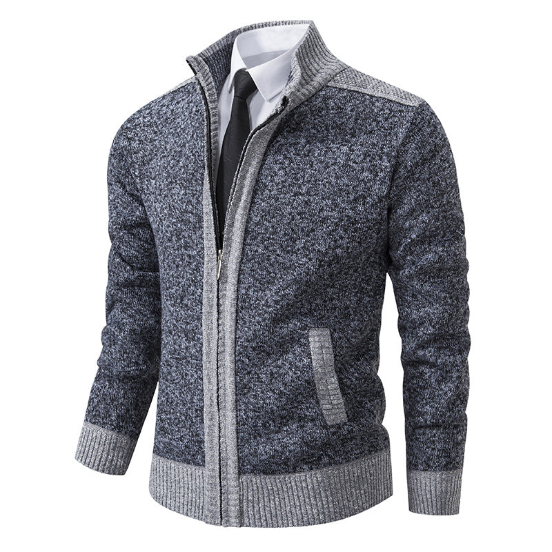 Herren Strickjacke Gesteppt Warm mit Kragen und Taschen