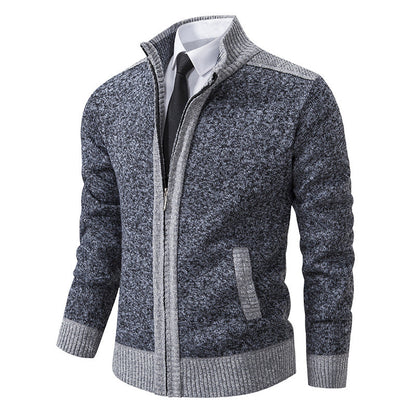 Herren Strickjacke Gesteppt Warm mit Kragen und Taschen