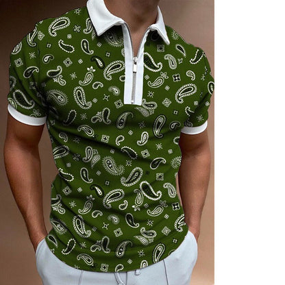 Herren Poloshirt Paisley Muster Modern Reißverschluss