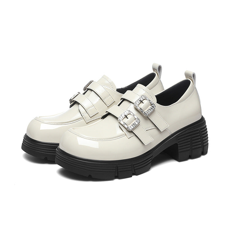 Damen Plateau Schuhe Schnürstiefel mit Doppelriemen Modern