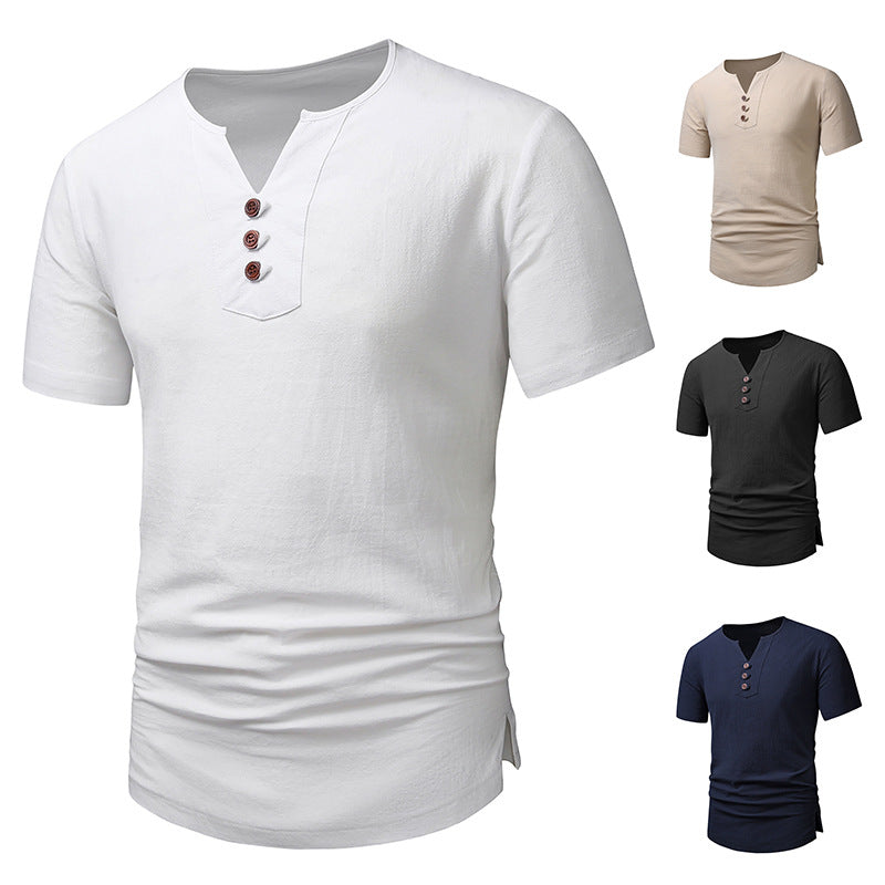Herren T-Shirt Kurzarm Modern Knopfdesign Elegant