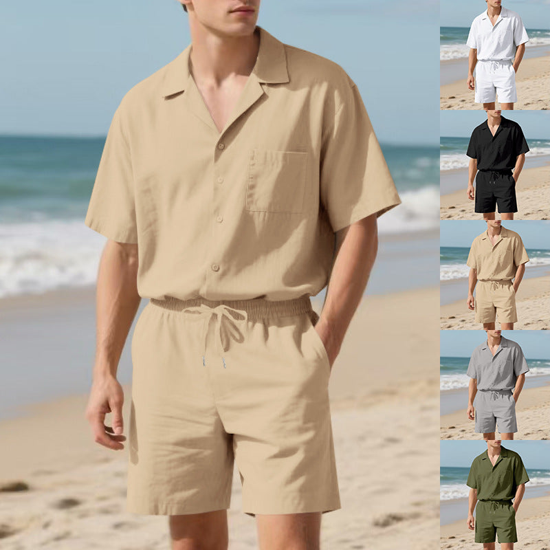 Herren Strandanzug Kurzarm Hemd Shorts Sommer