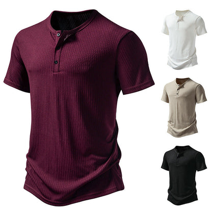 Herren Kurzarm-Shirt Modern mit Knöpfen und Struktur-Oberfläche - BerlinGlamour