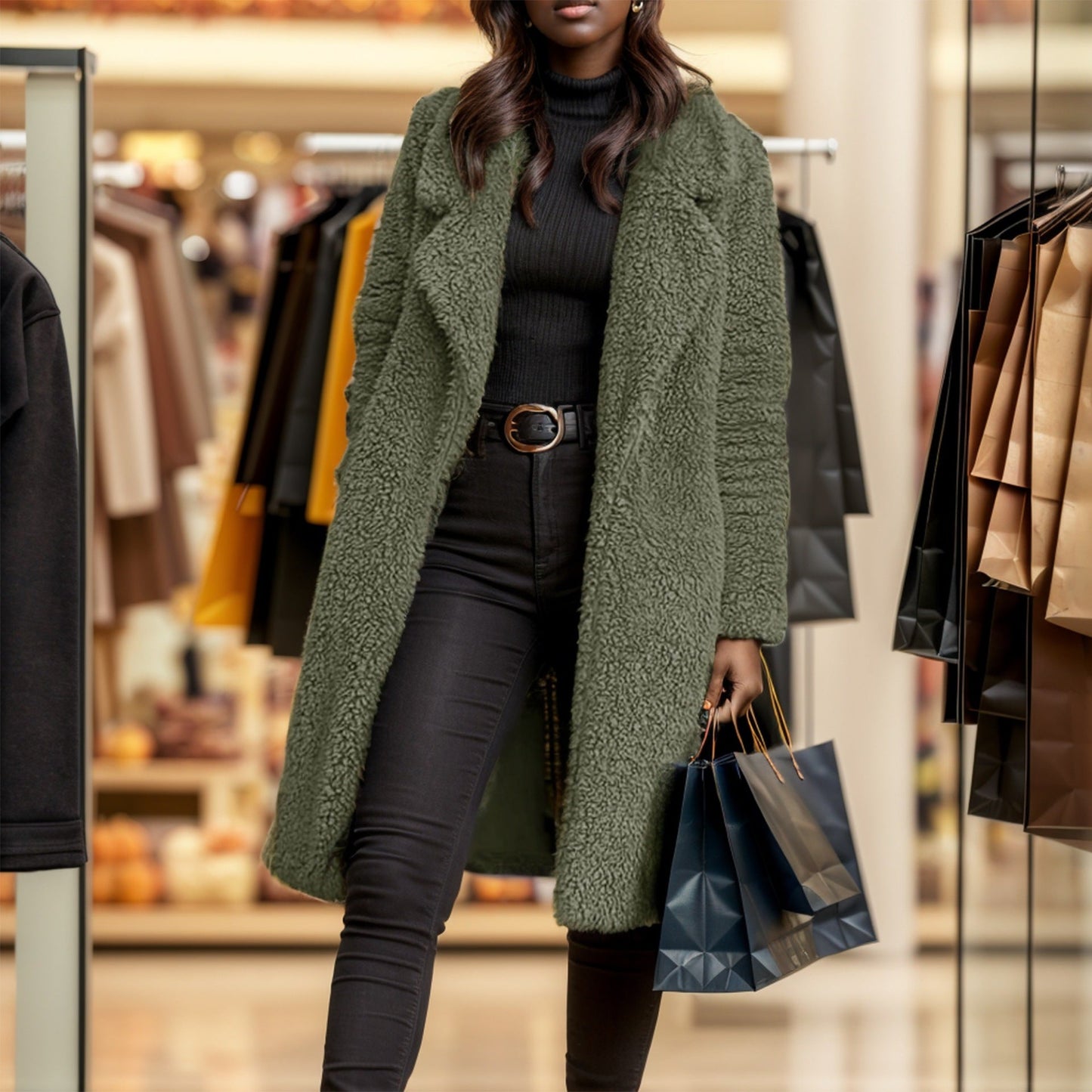 Damen Teddy-Mantel Übergroß Weich Gefüttert Winter