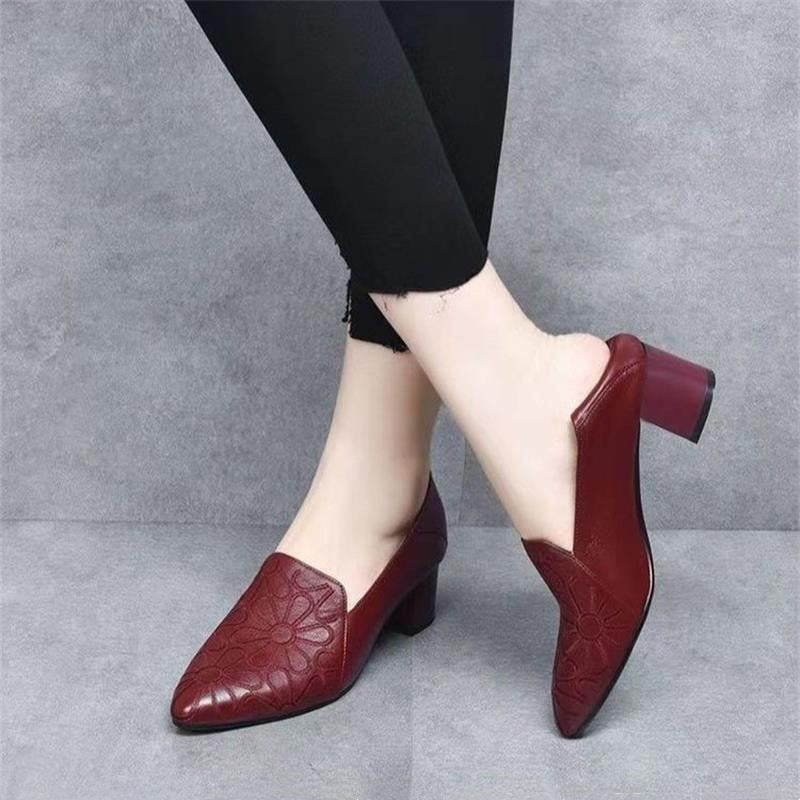Damen Slingback Pumps Blumendesign Blockabsatz Elegант