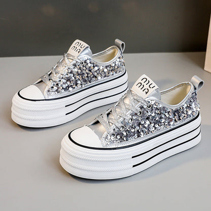 Damen Plateausneaker Glitzer Pailletten Sneaker Damen Schuhe