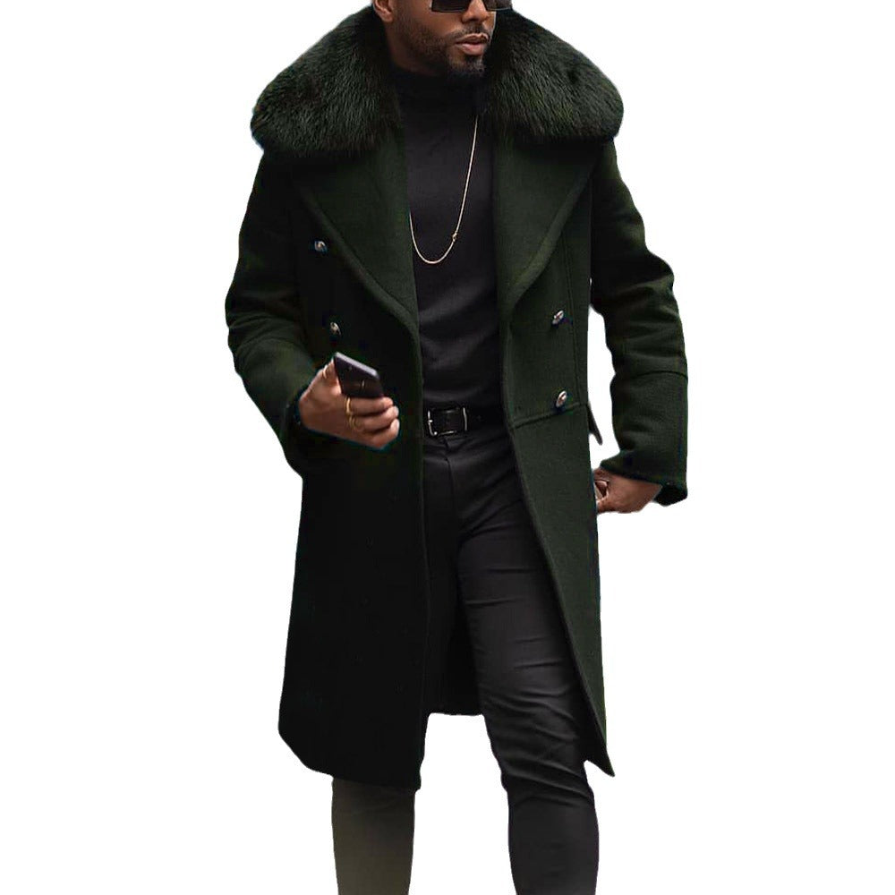 Herren Wollmantel Eleganter Luxuskragen Schwarz