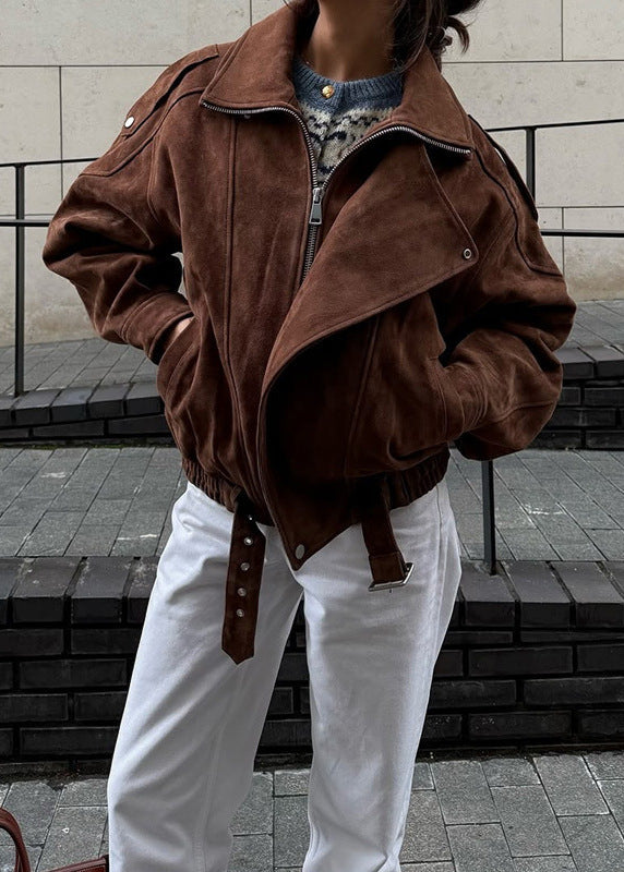 Lederjacke Moto Wildleder Bomber Jacket Schwarz