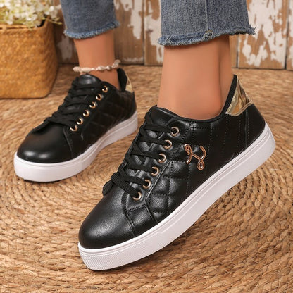 Damen Sneaker Stilvoll Gesteppt Schwarz Mode