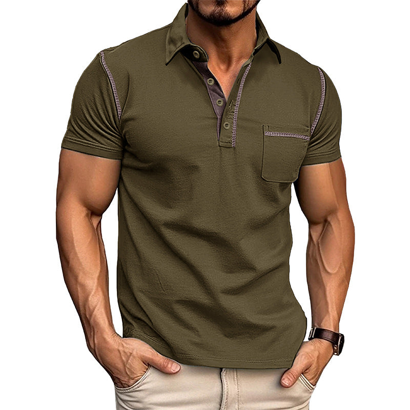 Herren Henley Hemd Kurzarm Modern mit Brusttasche