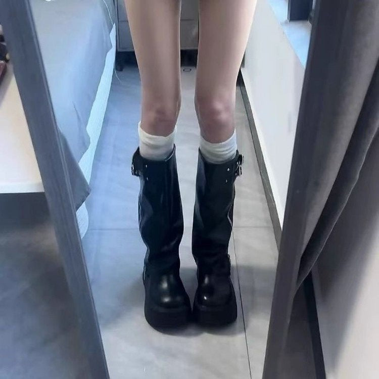 Damen Overknee Stiefel mit Reißverschluss und verstellbaren Riemen