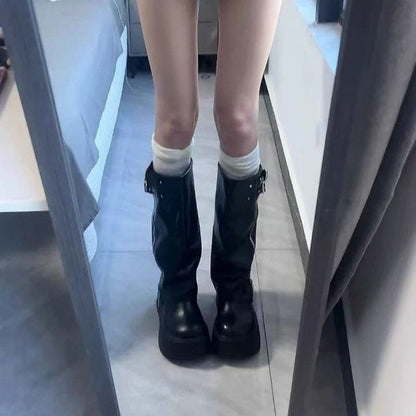 Damen Overknee Stiefel mit Reißverschluss und verstellbaren Riemen