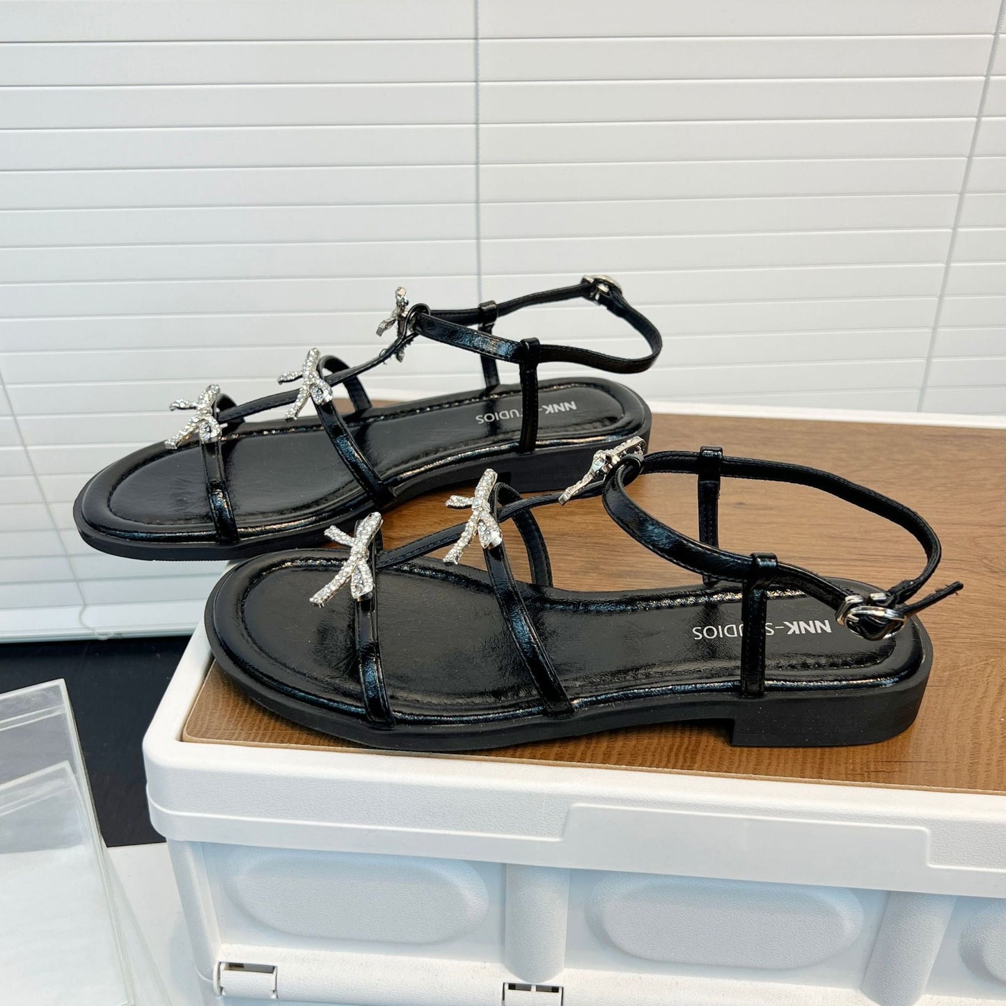Damen Sandalen Elegante Glitzer Schleifen Verstellbar