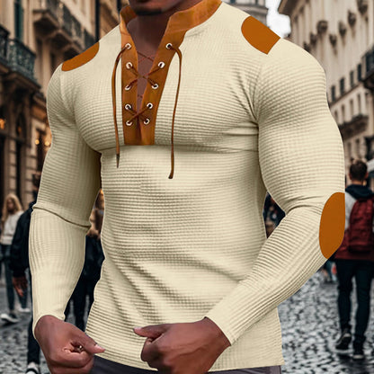 Herren Langarmshirt Modern mit Kontrastakzenten Schnürdetail