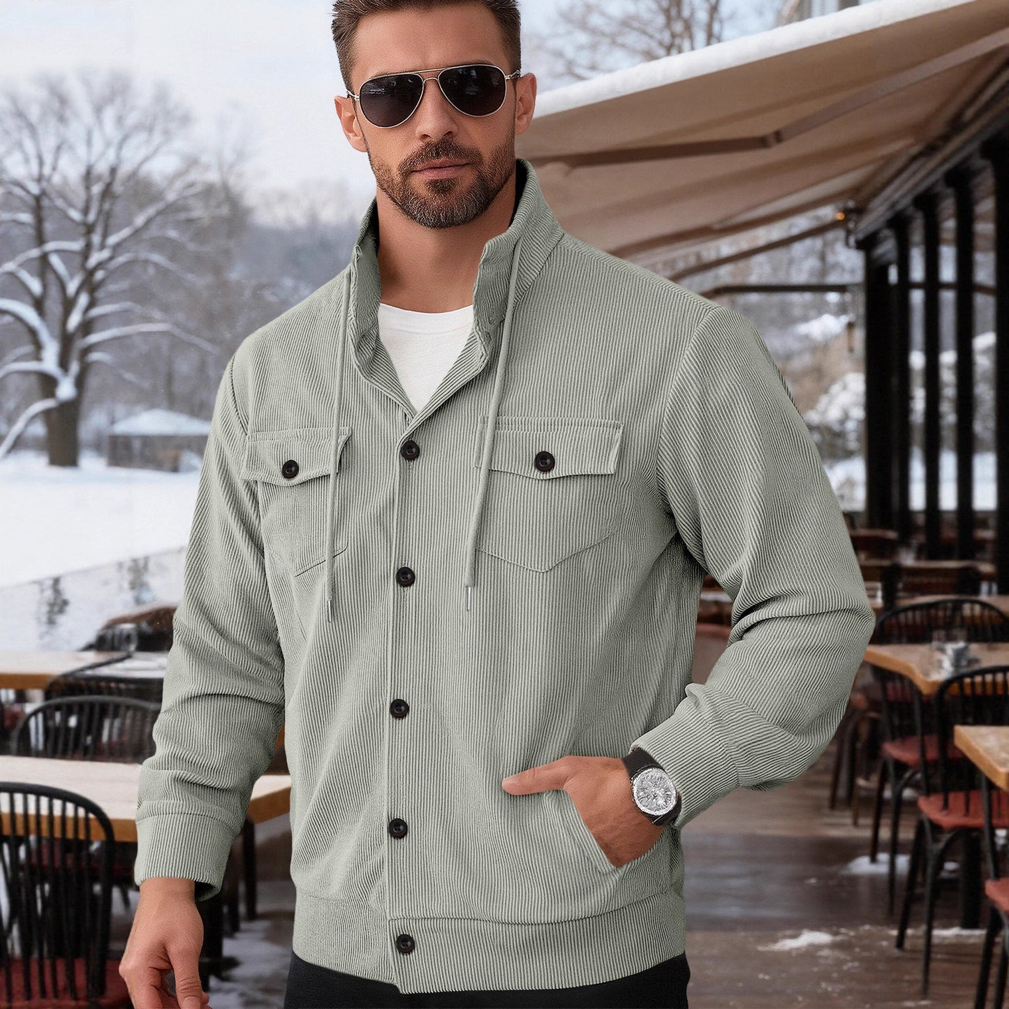 Herren Steppjacke Lässig mit Kapuze Modern