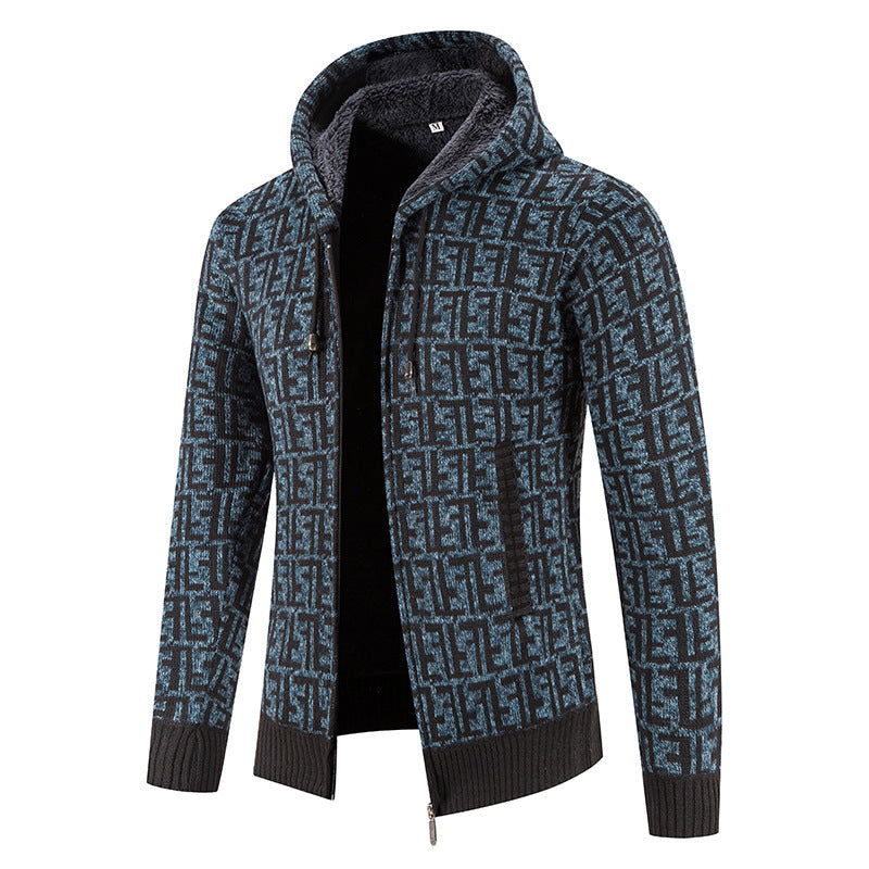 Herren Strickjacke Modern mit Kapuze und Muster