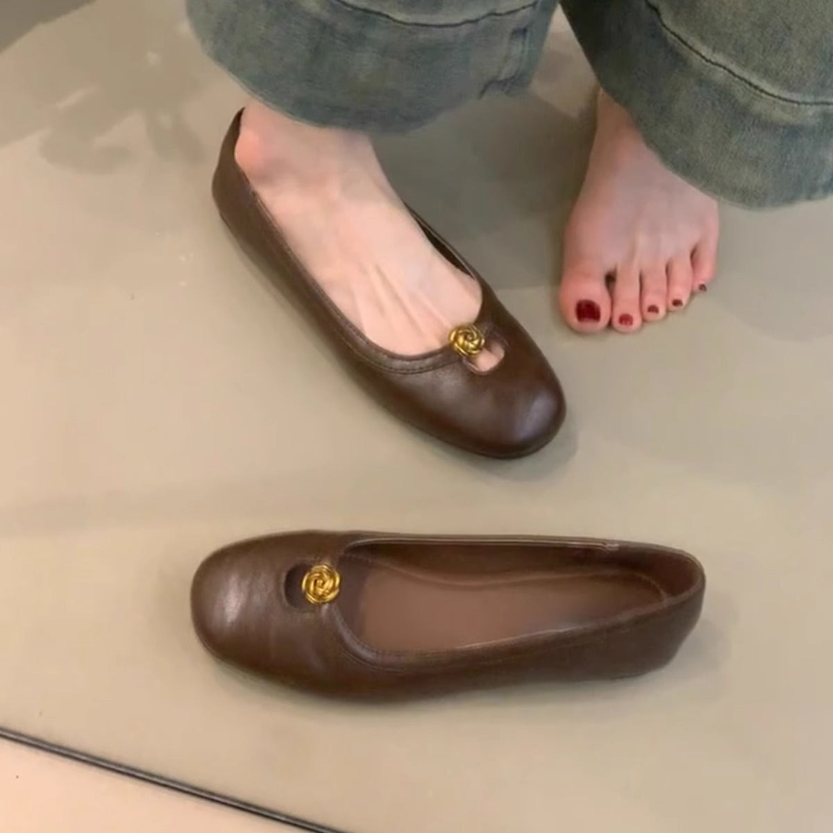 Damen Ballerinas Elegant Gold Bequem