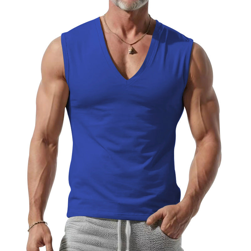 Herren T-Shirt V-Ausschnitt Ärmellos Weich Baumwolle
