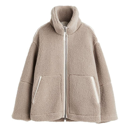 Damen Fleecejacke Warm mit Taschen und Hochkragen