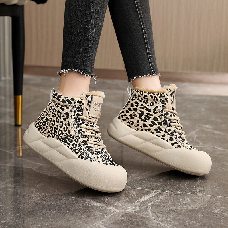 Damen Sneaker High-Top Wildleder Optik Kuschelig