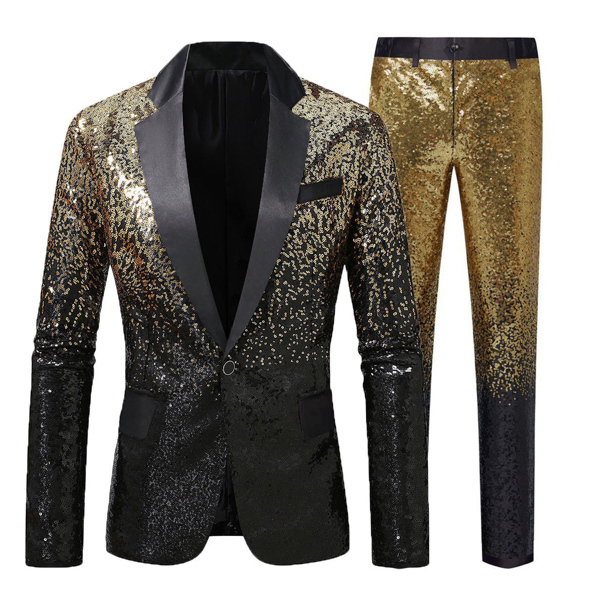 Herren Anzug Pailletten Glitzernd Elegant Schwarz