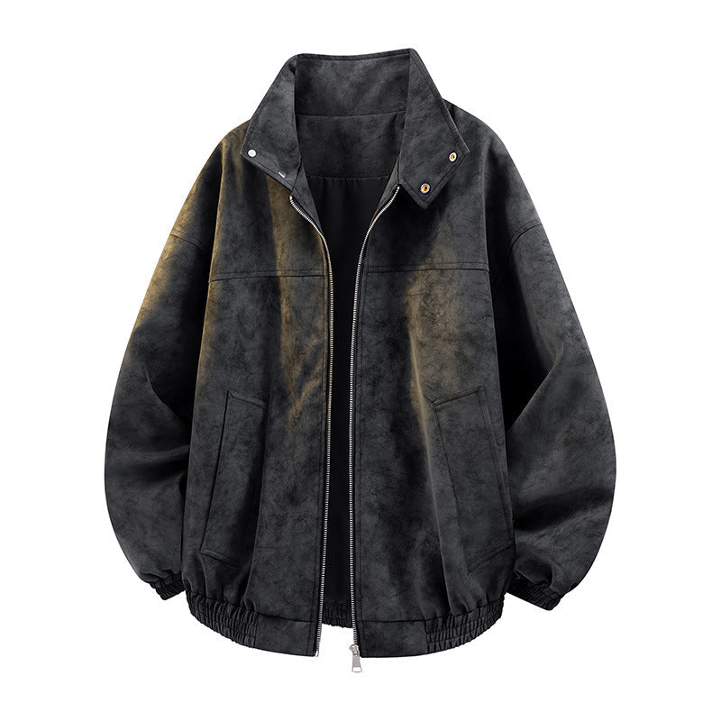 Herren Übergroße Lederjacke Mit Hochem Kragen Elastisch