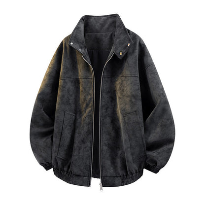 Herren Übergroße Lederjacke Mit Hochem Kragen Elastisch