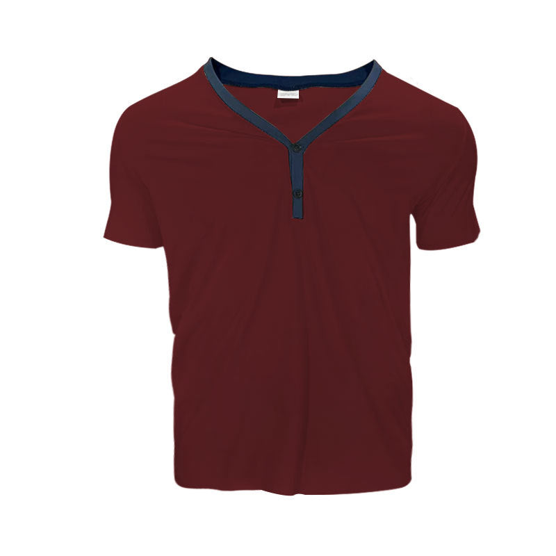 Herren Kurzarmshirt Modern V-Ausschnitt Knopfleiste