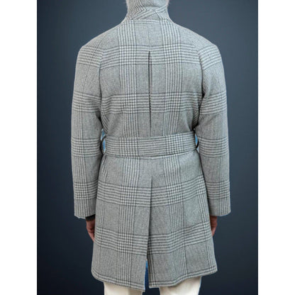 Eleganter Herren Karomantel mit Taillengürtel Modern