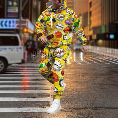 Herren Hoodie Jogginghose Bunt Comic Style Streetwear
