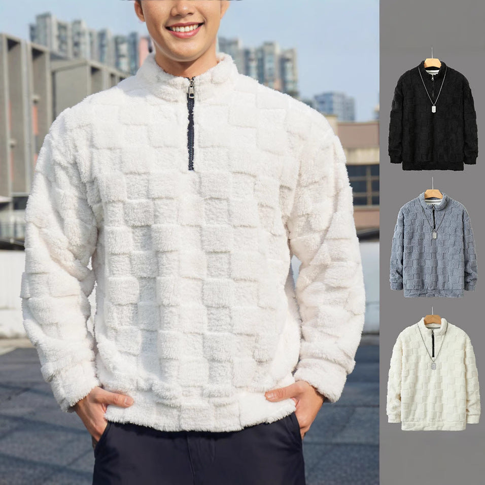 BerlinGlamour, herren kuscheliger Fleece-Pullover mit Stehkragen und Reißverschluss. - BerlinGlamour