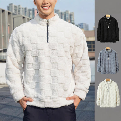 BerlinGlamour, herren kuscheliger Fleece-Pullover mit Stehkragen und Reißverschluss. - BerlinGlamour