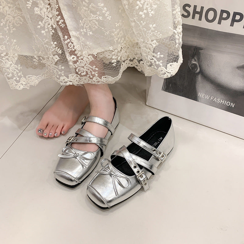 Damen Ballerinas Bequem Verstellbar Mit Schleife