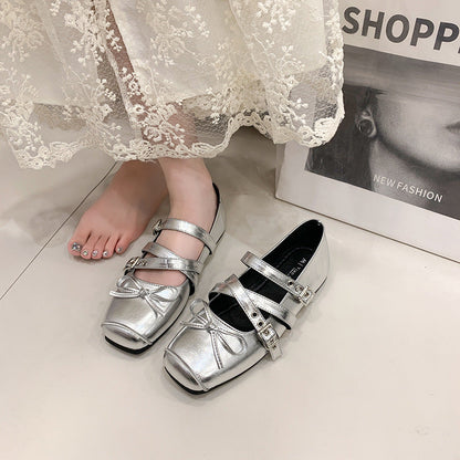 Damen Ballerinas Bequem Verstellbar Mit Schleife