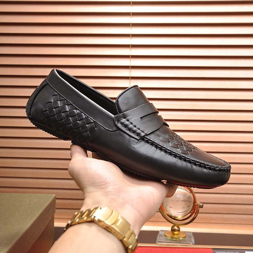 Herren Mokassins Leder Braun Flechtmuster Elegante Schuhe