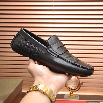 Herren Mokassins Leder Braun Flechtmuster Elegante Schuhe