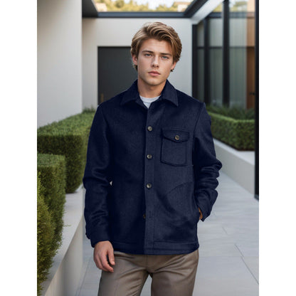 Herren Wintermantel Casual Wolle Schwarz