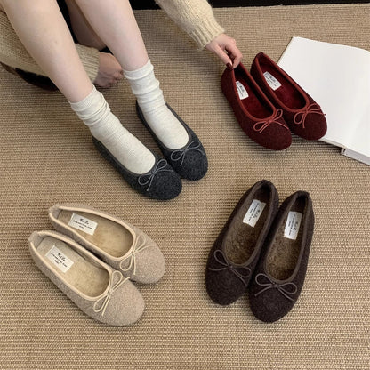 Damen Ballerinas Kuschelig Weich Schleifen Detail Elegante