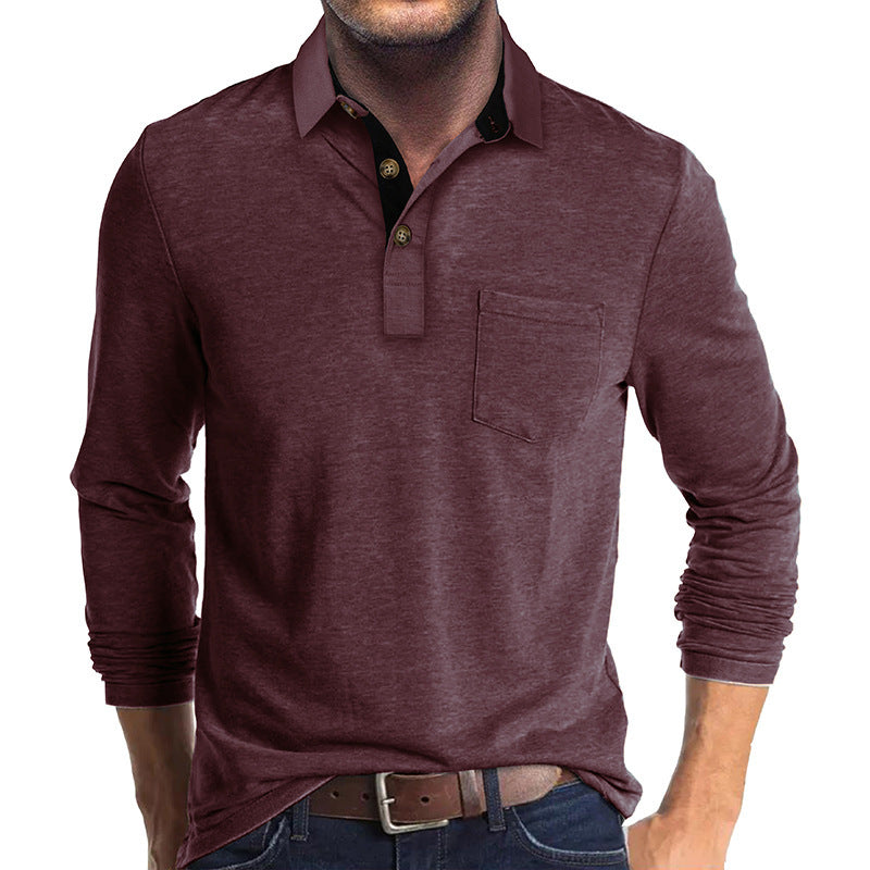 Herren Poloshirt Langarm mit Brusttasche Modern