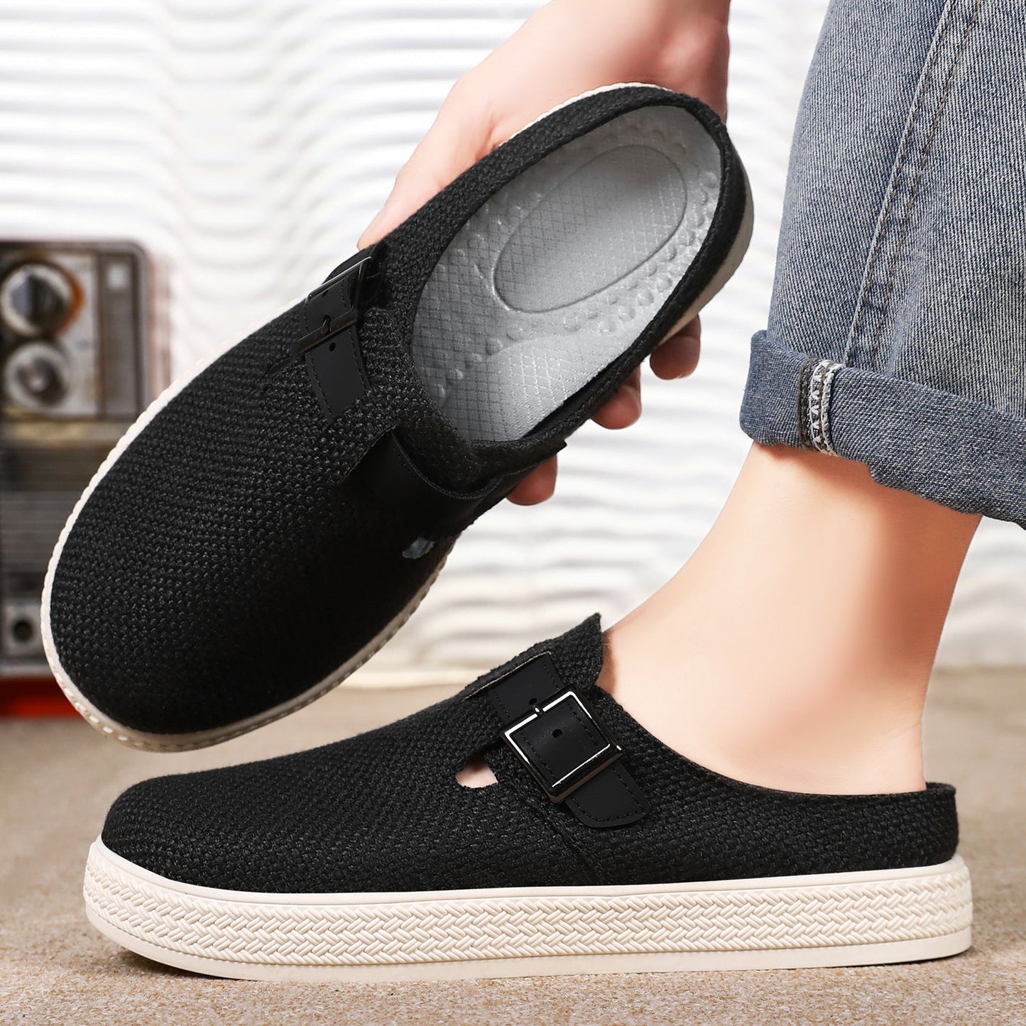 Damen Clogs Bequem Verstellbar mit Schnalle